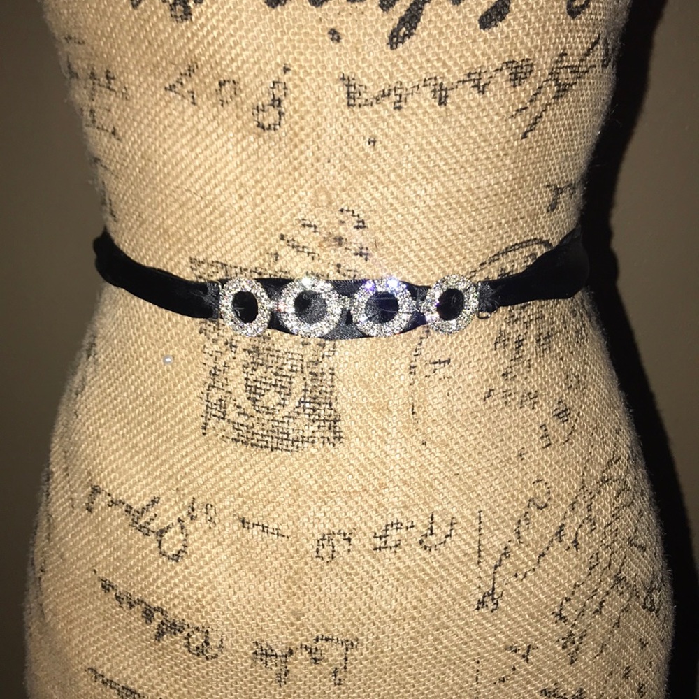 New Black Ribbon Sash Rhinestone Belt. - Picture 2 of 13